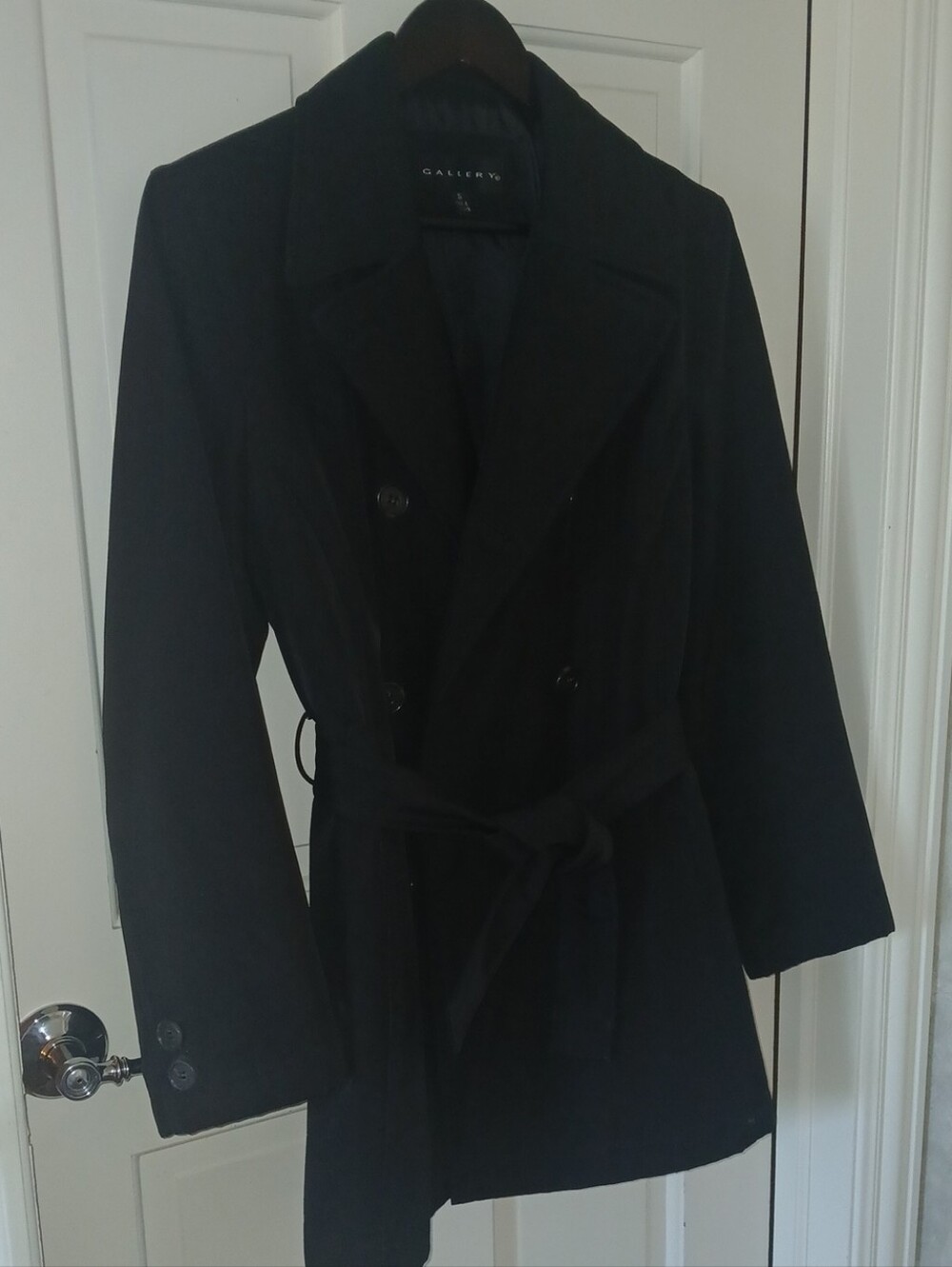 Gallery Black Double-Breasted Trench Coat with Belt